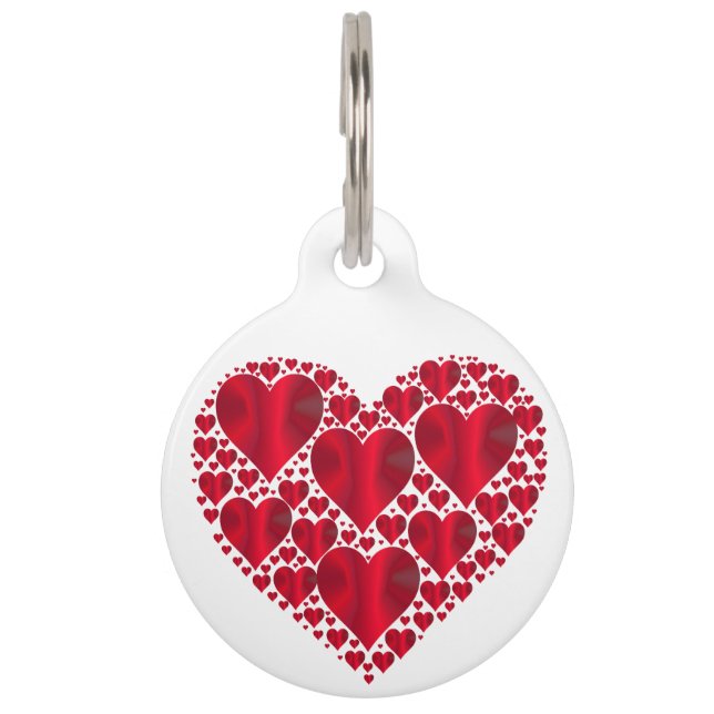 Red Metallic Hearts on White Pet Tag (Front)
