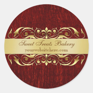 Red Metallic Scroll Cupcake Baking Label Sticker