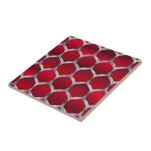 Red & Metallic Silver Octagons Pattern Tile