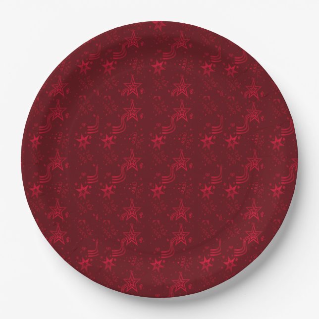 Red Metallic Stars- PAPER PARTY PLATES (Front)