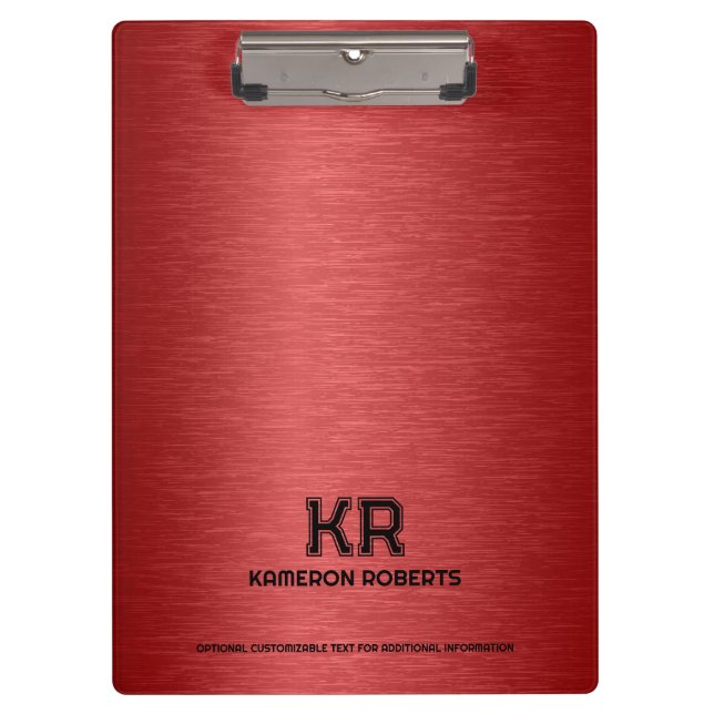 Red Metallic Texture Custom Black Text Clipboard (Front)
