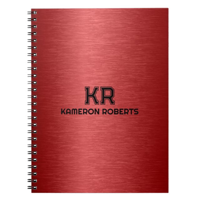 Red Metallic Texture Custom Black Text Notebook (Front)