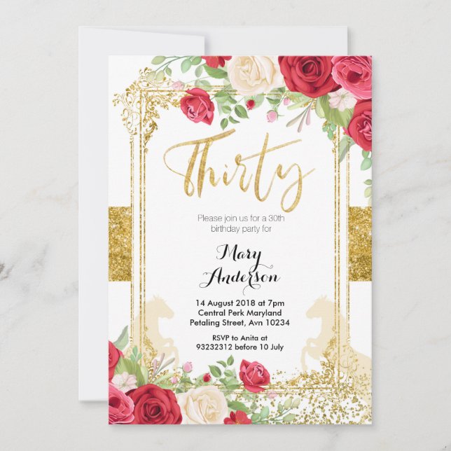 Red Mexican Fiesta Floral Thirty 30th Birthday  Invitation (Front)