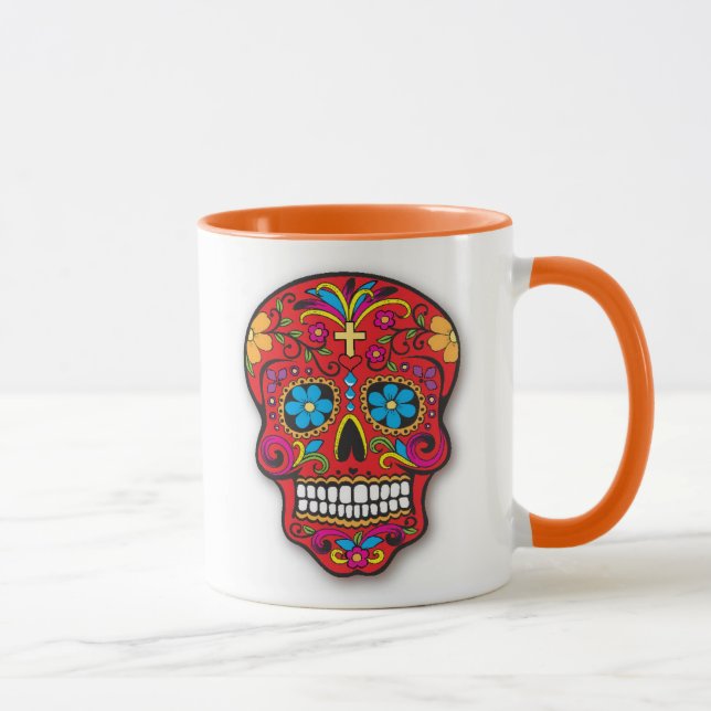 Red Mexican Sugar Skull Day of the Dead Mug (Right)