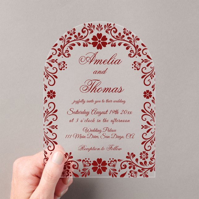 Red Mexican Talavera Wedding  Acrylic Invitations (Insitu (Handheld))