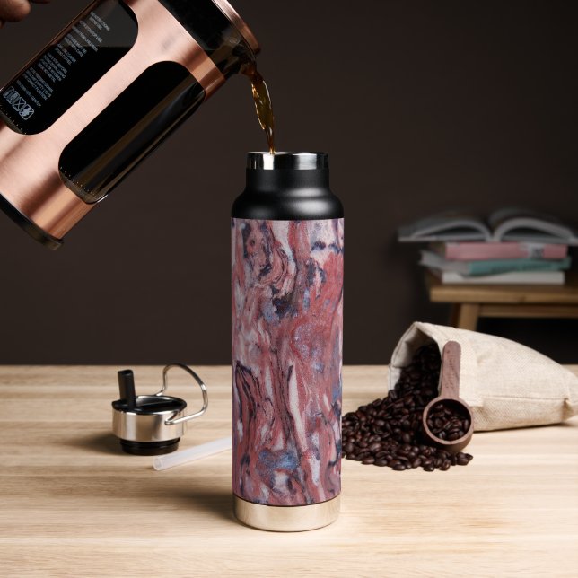 Red Mineral Stone Abstract Pattern Water Bottle (Coffee)