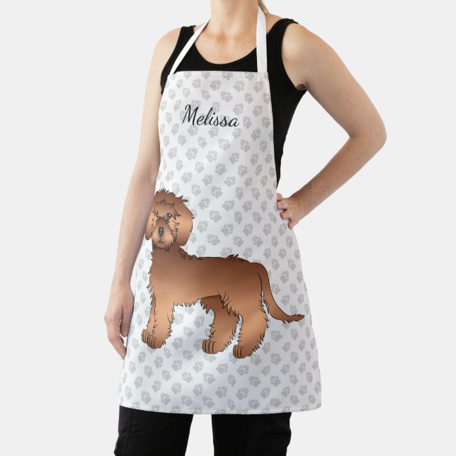 Red Mini Goldendoodle Cartoon Dog & Name Apron (Insitu)
