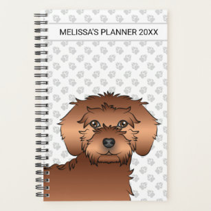 Red Mini Goldendoodle Cartoon Dog & Text Planner