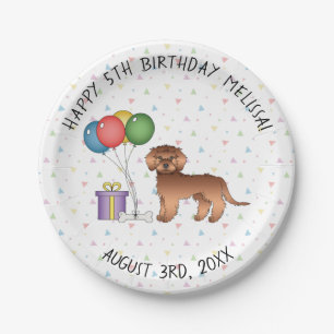 Red Mini Goldendoodle Cute Cartoon Dog Birthday Paper Plate