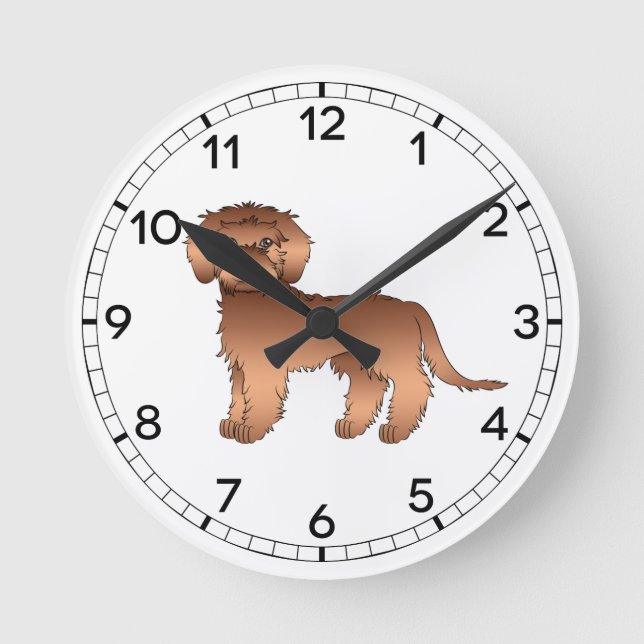 Red Mini Goldendoodle Cute Cartoon Dog Round Clock (Front)