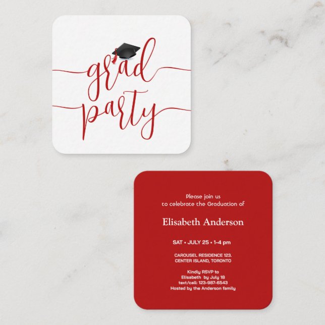 Red Mini Graduation Party  Class Of 2025 Enclosure Card (Front/Back)