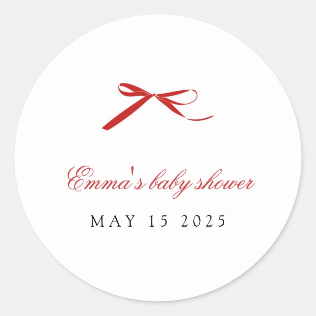 Red minimal bow Baby Shower Sticker (Front)