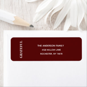 Red Minimal GRATEFUL Holiday Return Address Label