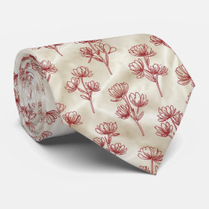 Red Minimal Line Floral Pattern Tie