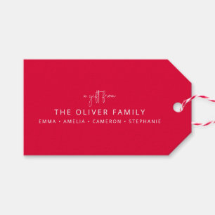 Red Minimal Personalised A Gift From Family Name Tags