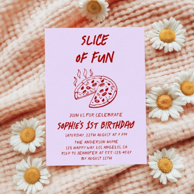 Red Minimal Slice of Fun Pizza Birthday  Invitation (Creator Uploaded)