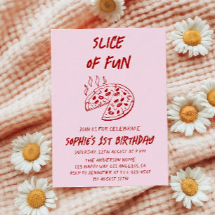 Red Minimal Slice of Fun Pizza Birthday Invitation