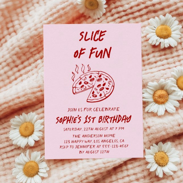 Red Minimal Slice of Fun Pizza Birthday  Invitation (Creator Uploaded)