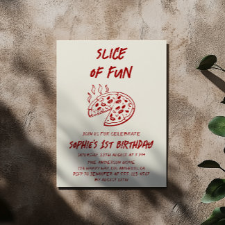 Red Minimal Slice of Fun Pizza Birthday Invitation