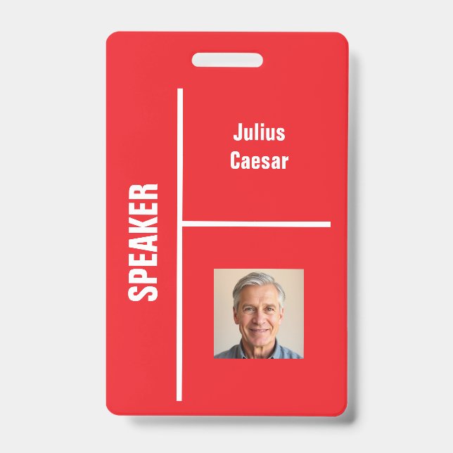 Red Minimal Speaker Event ID Badge (Front)