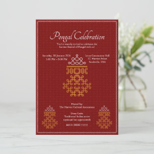 Red Minimal Tamil Kolam Pongal Invitation