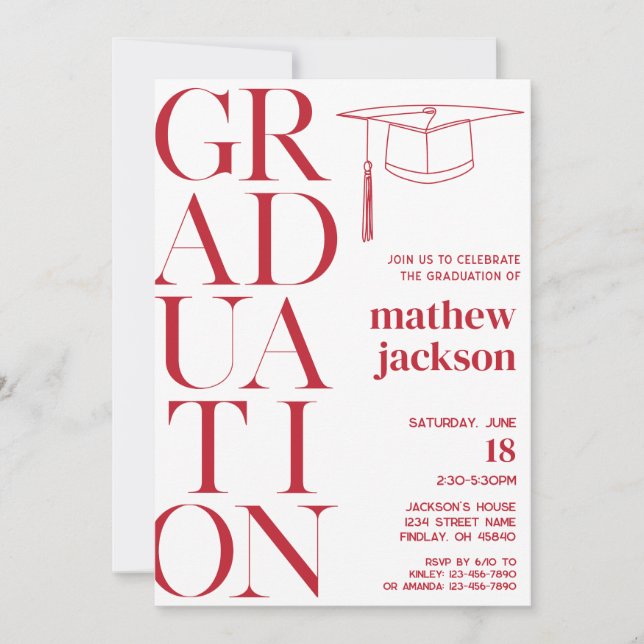 Red Minimalist '24 Graduation Party Personalised Invitation (Front)