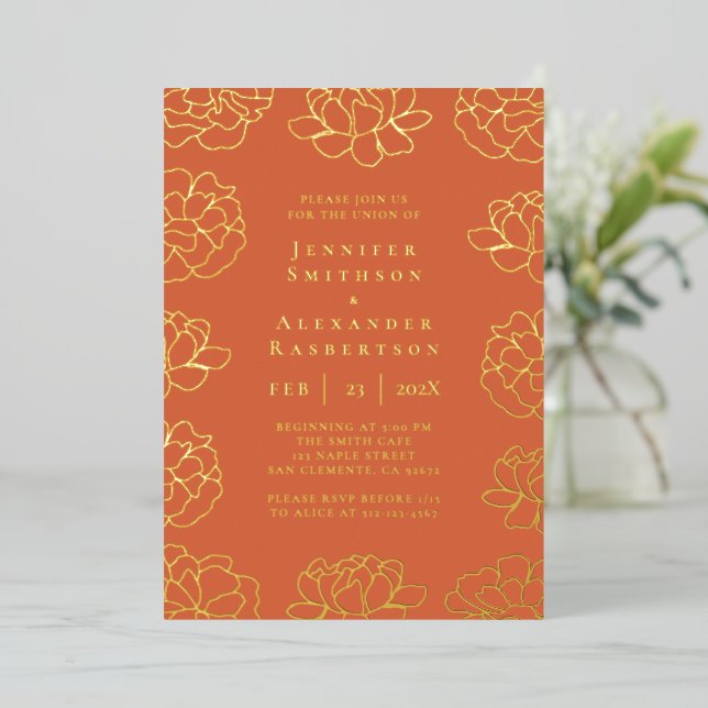 Red Minimalist Botanical Wedding Invitation (Standing Front)