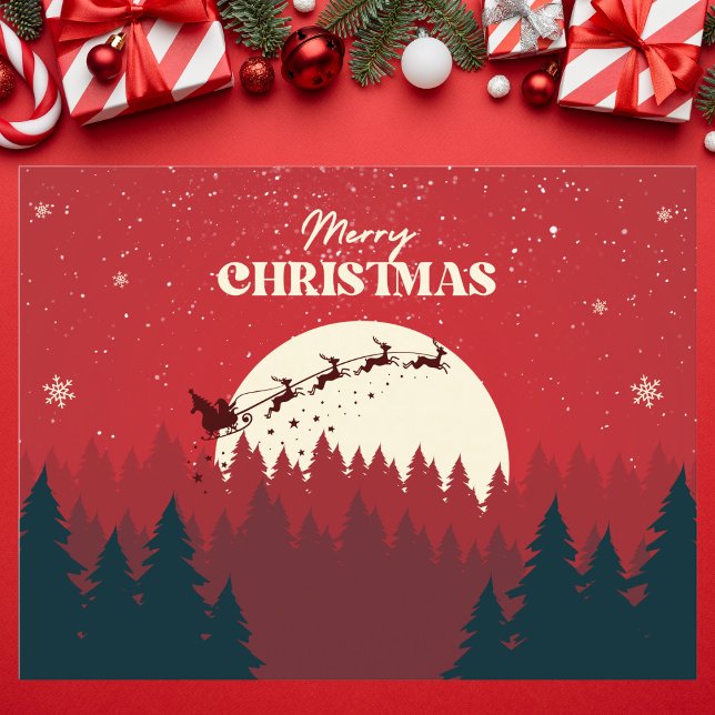 Red Minimalist Christmas Night Scene Postcard (Creator Uploaded)