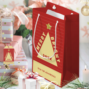 Red Minimalist Christmas Tree Name Small Gift Bag