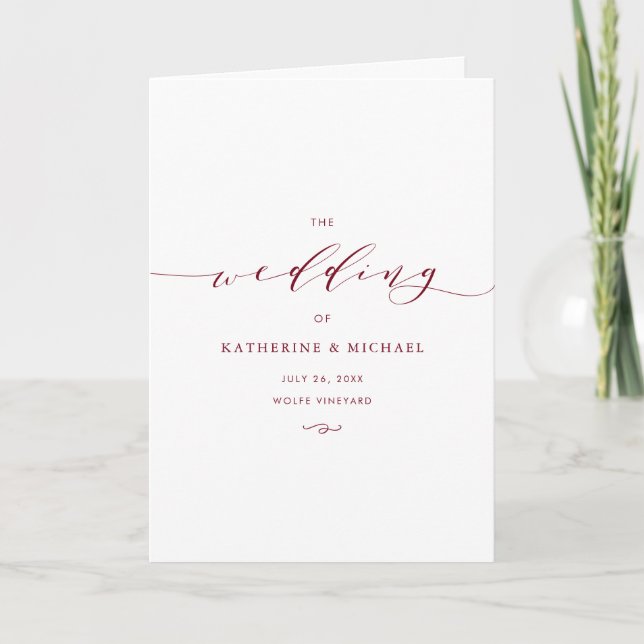 Red Minimalist Dainty Script II Wedding Programme (Front)