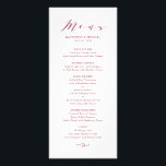 Red Minimalist Dainty Script Wedding Menu Card<br><div class="desc">Red Minimalist Dainty Script Menu Rack Card | Elegant and stylish menu card featuring whimsical script,  classic typography.  Personalise by adding your own details. This menu card will be perfect for weddings,  graduations,  retirement parties and so much more. Matching items and other colours are available.</div>