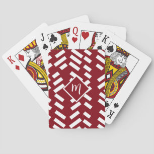 Red Minimalist Diagonal Striped Pattern, Monogram Playing Cards