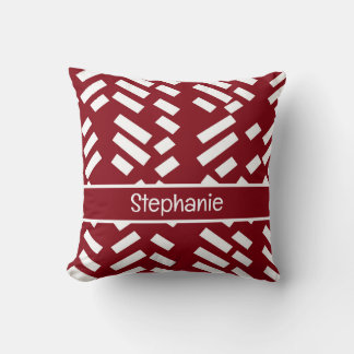 Red Minimalist Diagonal Striped Pattern With Name Cushion