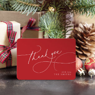Red Minimalist Elegant Script Christmas Thank You Card