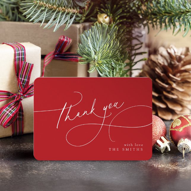 Red Minimalist Elegant Script Christmas Thank You Card (Red Minimalist Elegant Script Christmas Thank You)