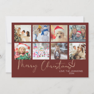 Red Minimalist Merry Christmas 9 Photo Collage  Holiday Card
