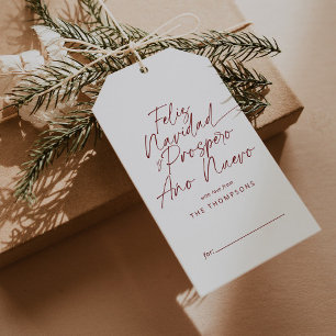 Red Minimalist Modern Script Feliz Navidad Gift Tags