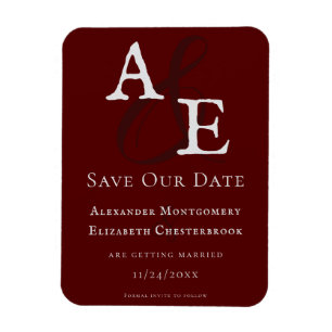 Red Minimalist Monogram Save the Date Magnet