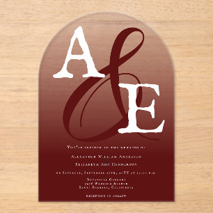 Red Minimalist Monogram Wedding Acrylic Invitations