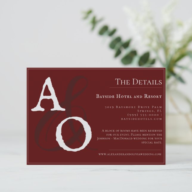 Red Minimalist Monogram Wedding Enclosure Card (Standing Front)