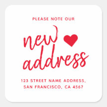 Red Minimalist Please Note Our New Address