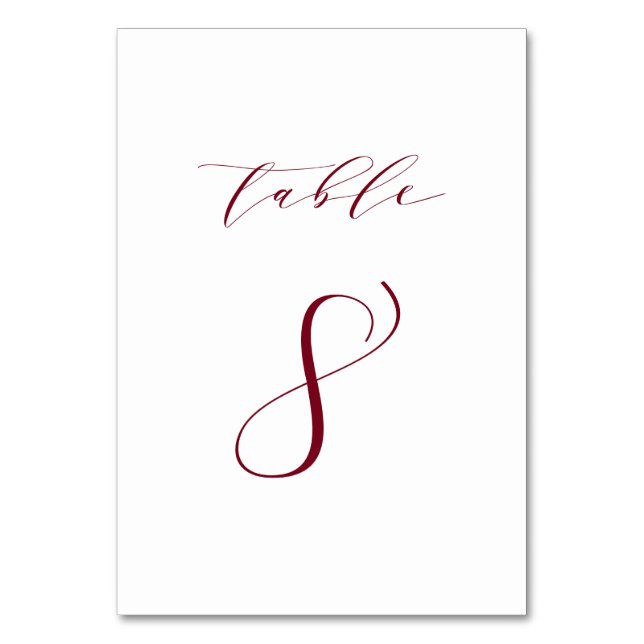 Red Minimalist Script Wedding Table Number 8 (Front)