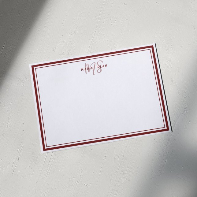 Red Minimalist Simple Monogram Two Border Card (Creator Uploaded)