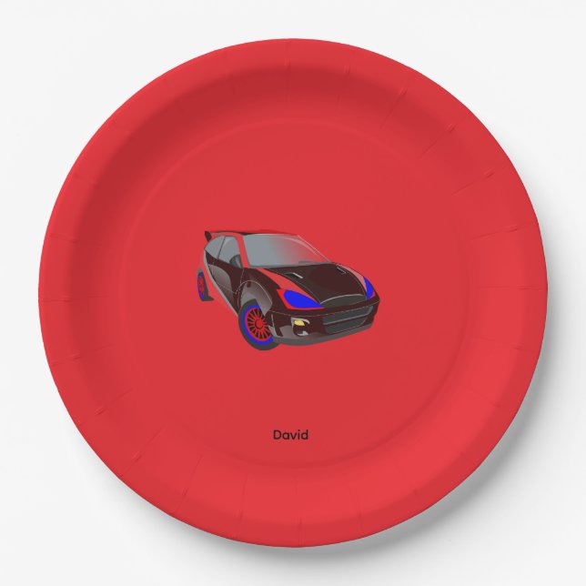 Red Minimalistic Custom Photo Name Personalised  Paper Plate (Front)