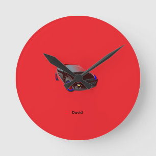 Red Minimalistic Custom Photo Name Personalised Round Clock