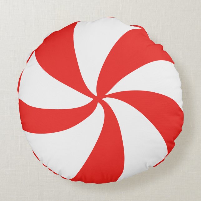 Red mint candy Round Pillow (Back)