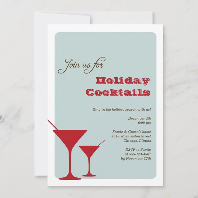 Red mint Christmas holiday cocktail martini retro Invitation (Front)