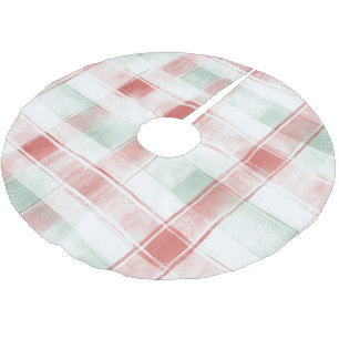 Red Mint Peppermint Mocha Plaid Stripes Christmas Brushed Polyester Tree Skirt