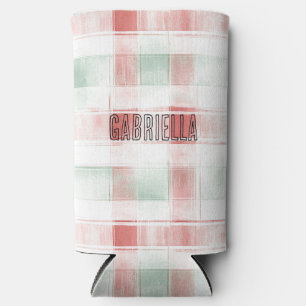 Red Mint Peppermint Mocha Plaid Stripes Christmas Seltzer Can Cooler