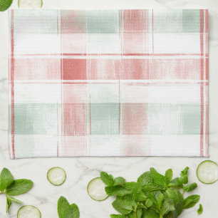 Red Mint Peppermint Mocha Plaid Stripes Christmas Tea Towel